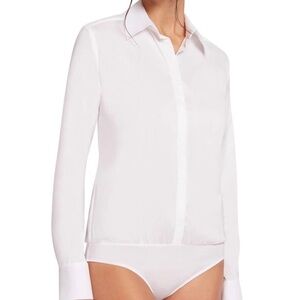 Wolford London Effect White Button Up Blouse Top Bodysuit NWT